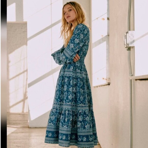 NWT Sézane x Sea NY Blandine Dress Floral Blue Dress 38 8 white long sleeve - Picture 12 of 12